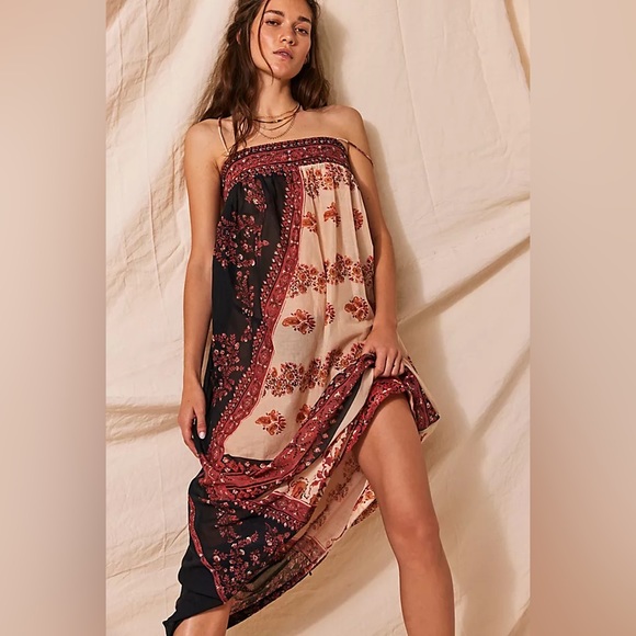 NEW Free People Bali Saltwater Floral Patchwork Maxi Slip Dress - Picture 2 of 7